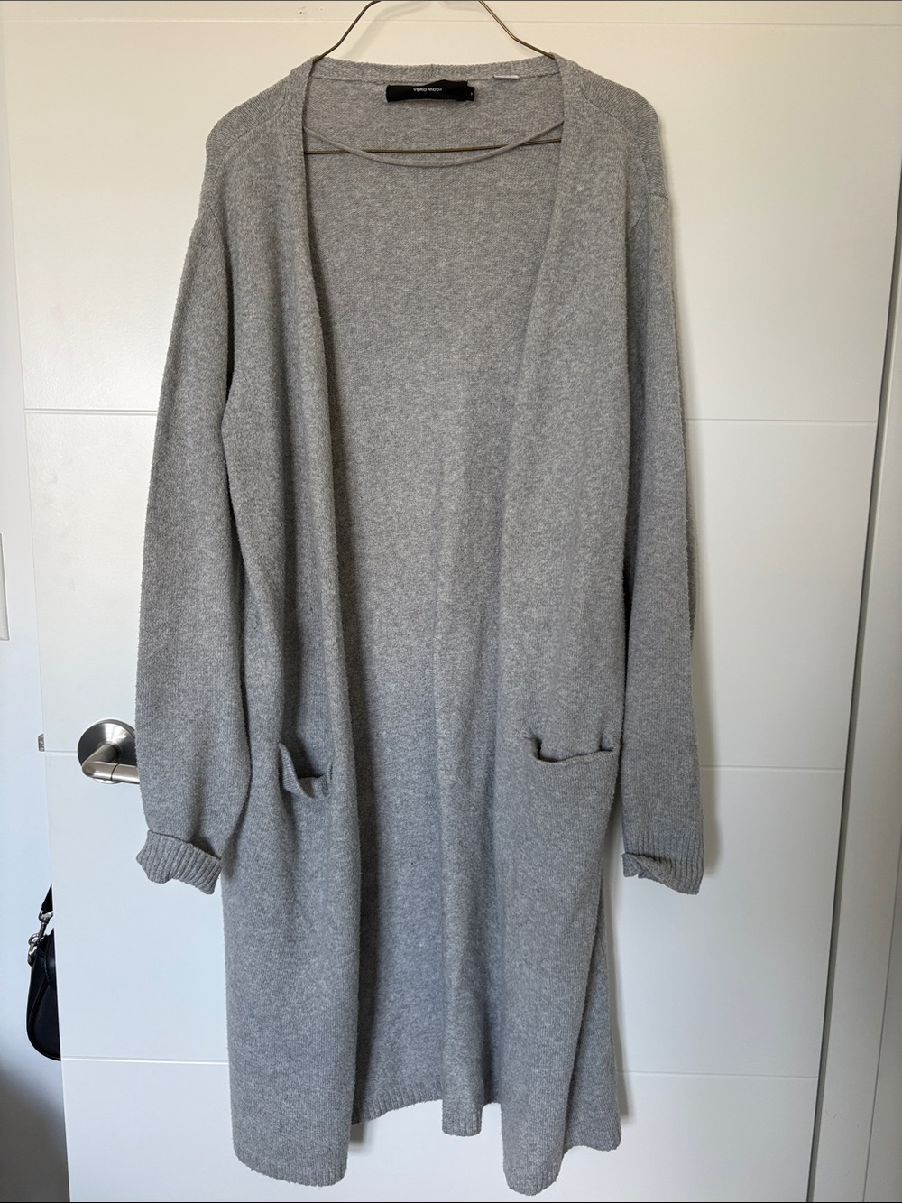 Vero Moda Long Open-Front Gray Knit Cardigan